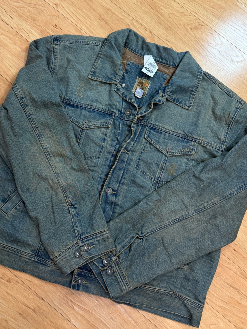 Old Navy Men’s XXL Distressed Denim Jacket Plaid Wool Blend Lined NWT